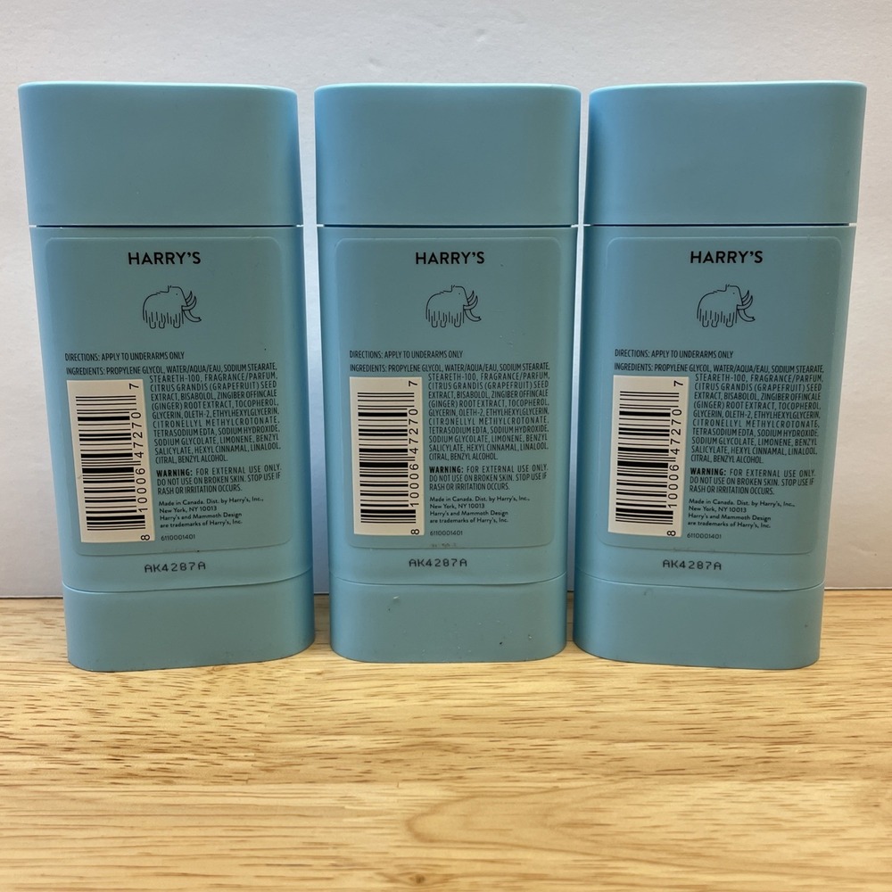 NEW! Harry's Odor Control Deodorant Stone Set of 3 Aluminum Paraben Free 2.5 Oz - Picture 2 of 3
